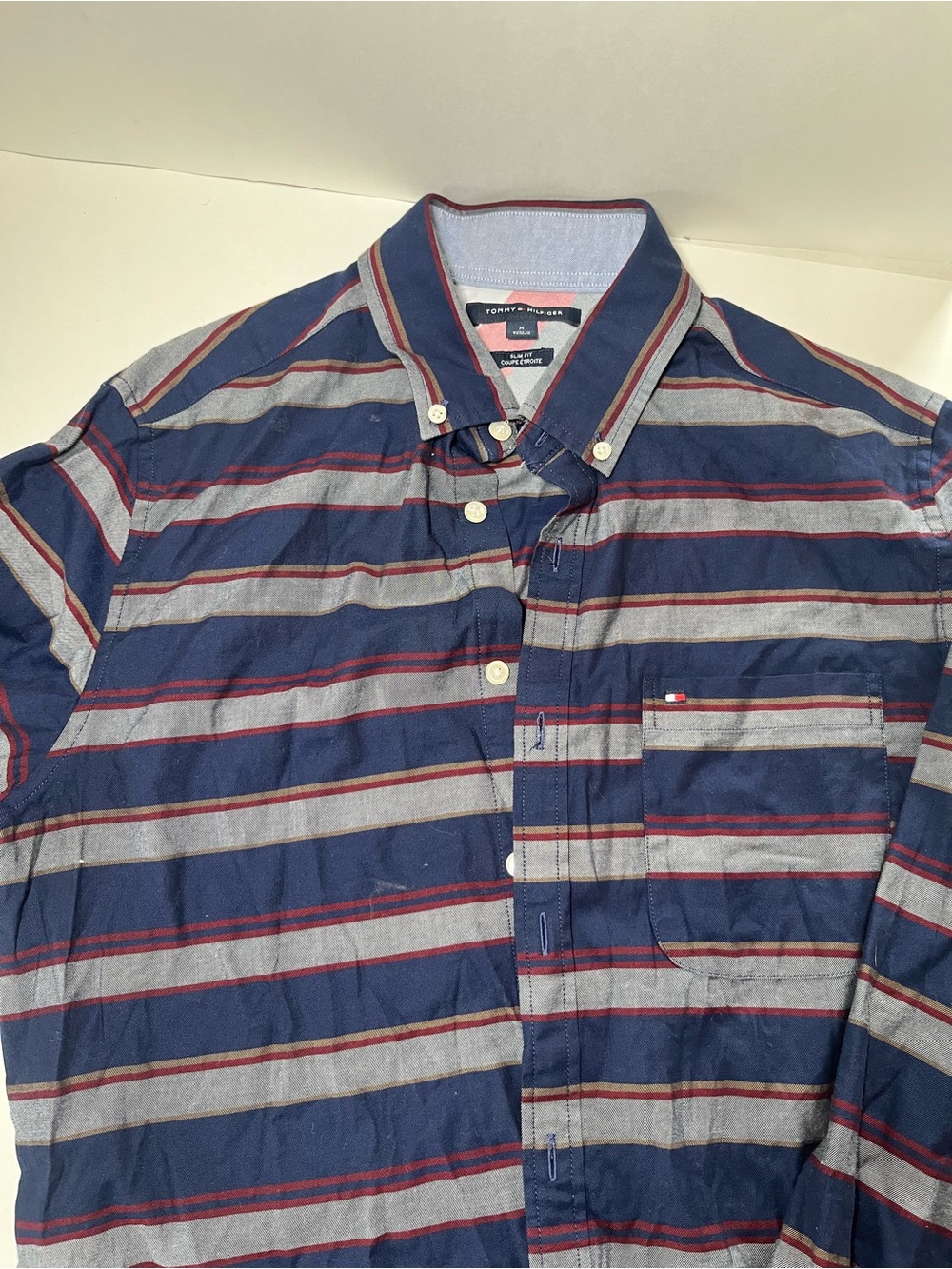Tommy Hilfiger Navy, Gray & Red Striped Button-Down Shirt